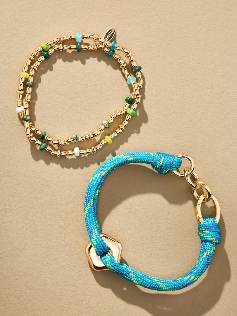 NWT Anthropologie Mixed Bead Bracelet, Set Of 2 Blue/Gold